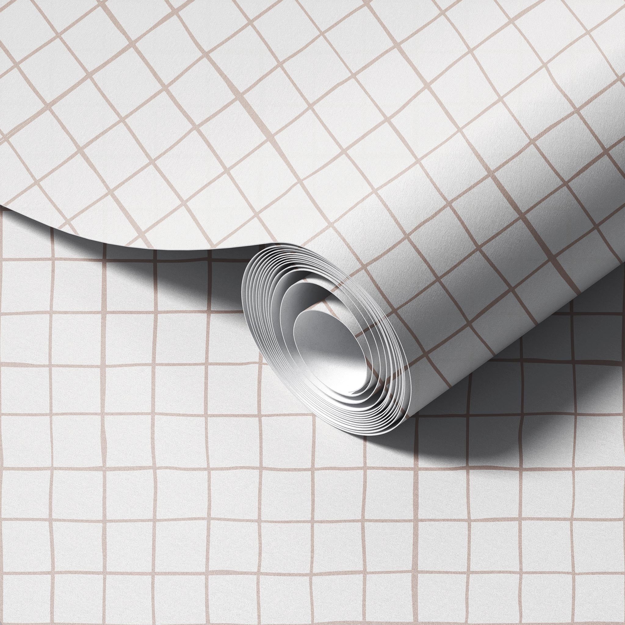Cream Grid Fabric peel and stick wallpaper room mockup